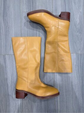 Frye Camryn Tall Pull-On Boots in Banana, Leather Mid-Calf Heeled, Size 10 New